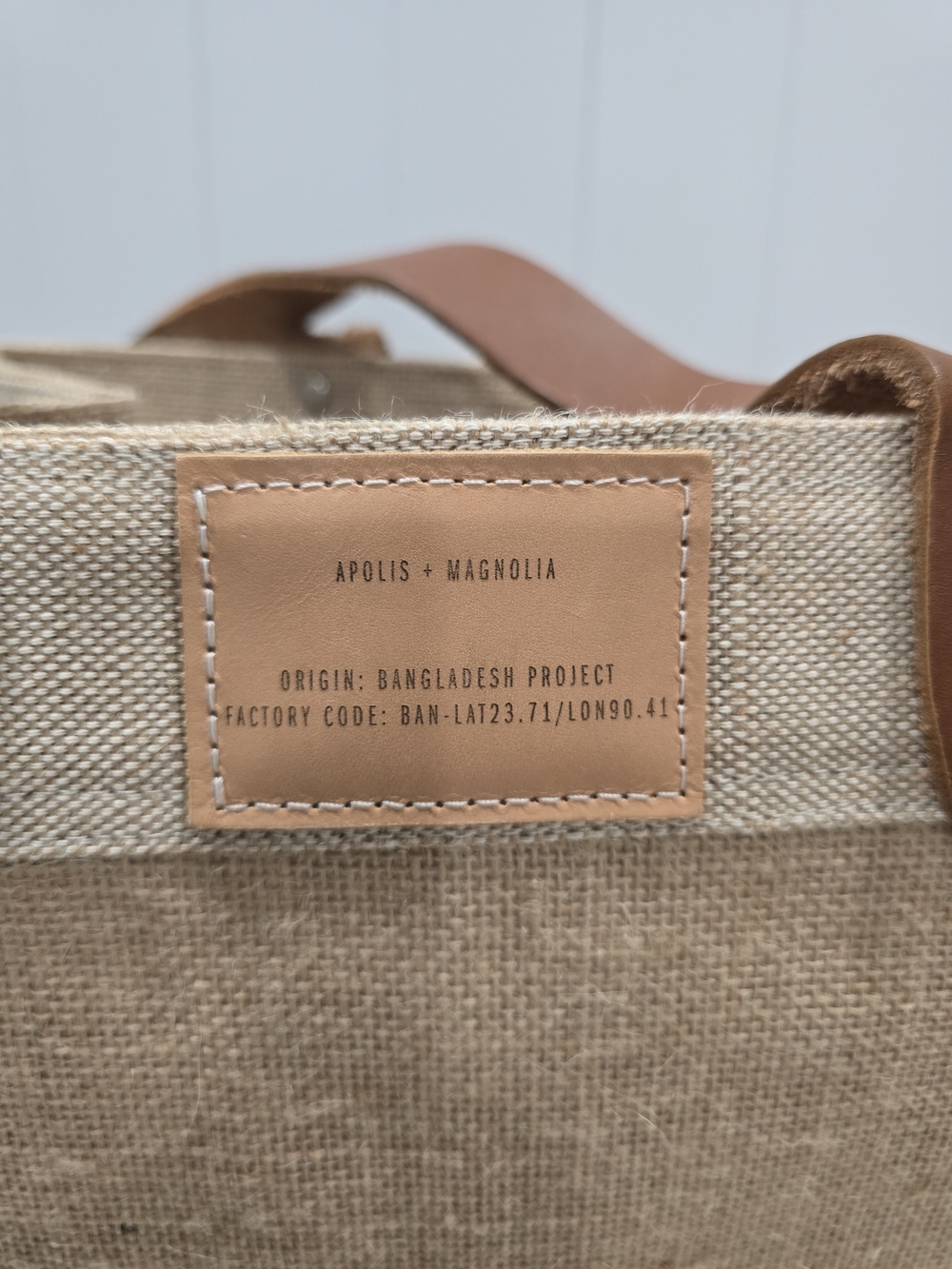 Magnolia Natural Burlap Tote with Brown Leather Handles - Picture 5 of 5